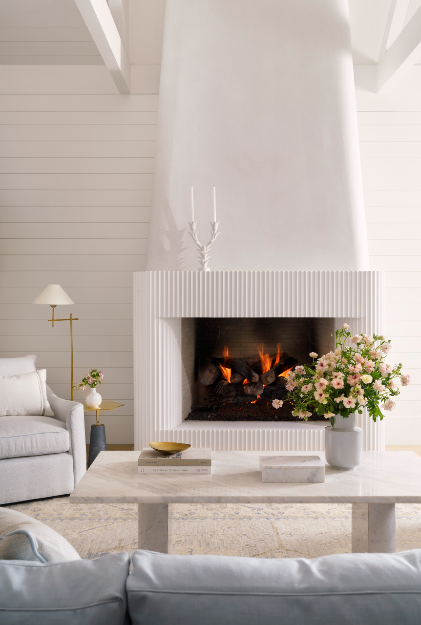 inside an elegant Tarrytown home with a custom fluted fireplace by Sloan Montgomery Plaster